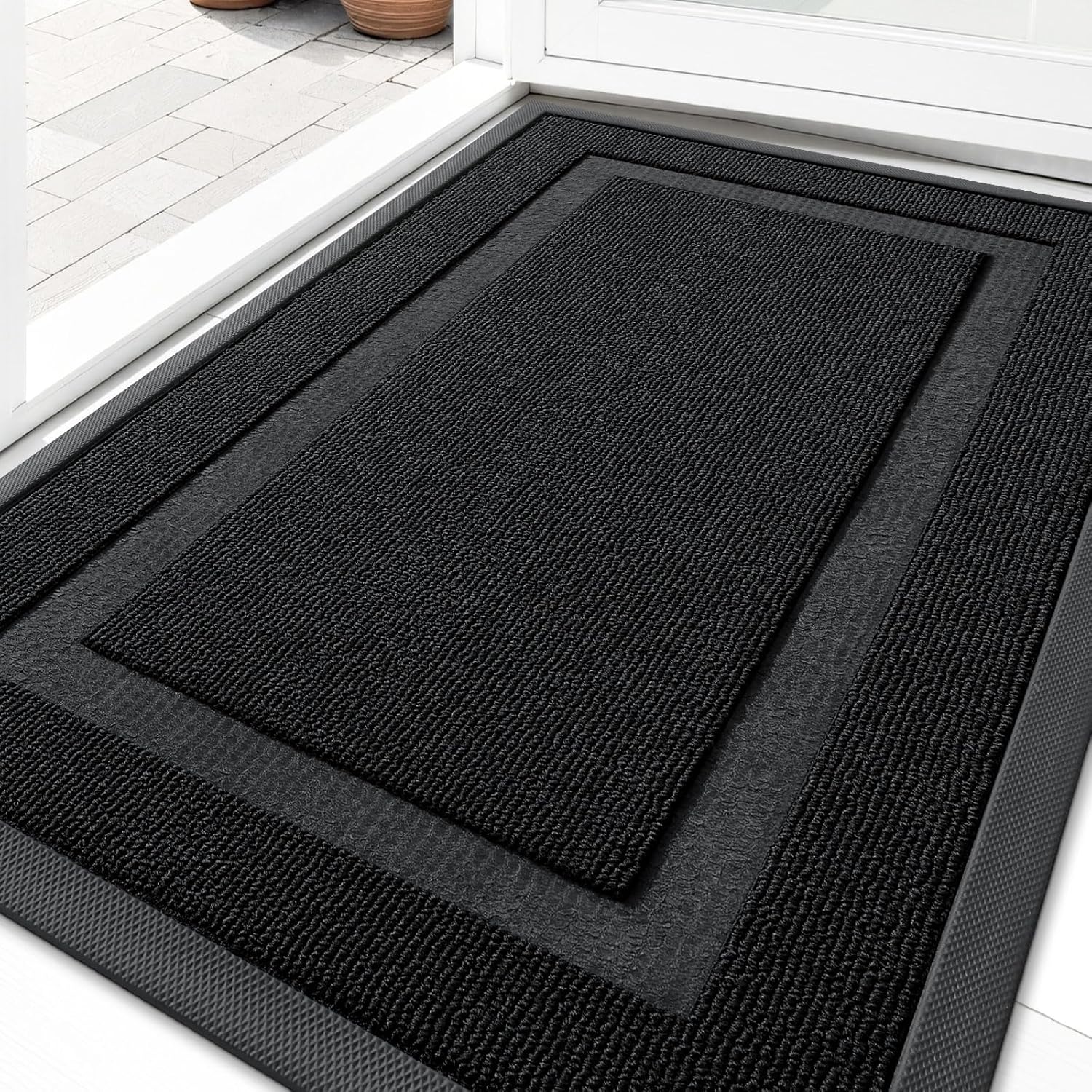 OLANLY Waterproof Front Door Mat - All-Season Indoor/Outdoor Doormat, Easy Clean, 33x21, Jet Black