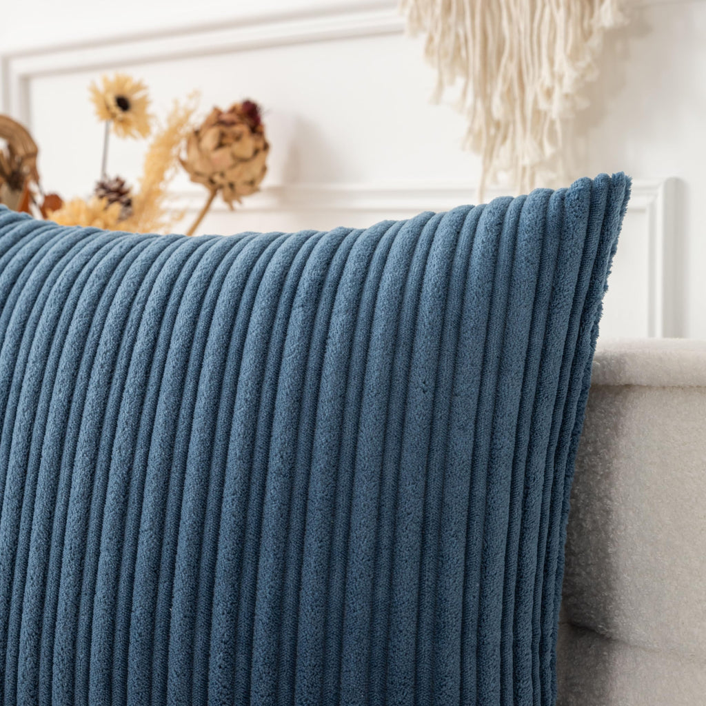 UGASA 14x24 Inch Pillow Cover Pack of 1 Soft Boho Stripe Corduroy Long Rectangular Lumbar Cushion Cover Farmhouse Decorative Throw Pillowcase for Bed, Couch, Sofa, Bedroom, Living Room, Dusty Blue