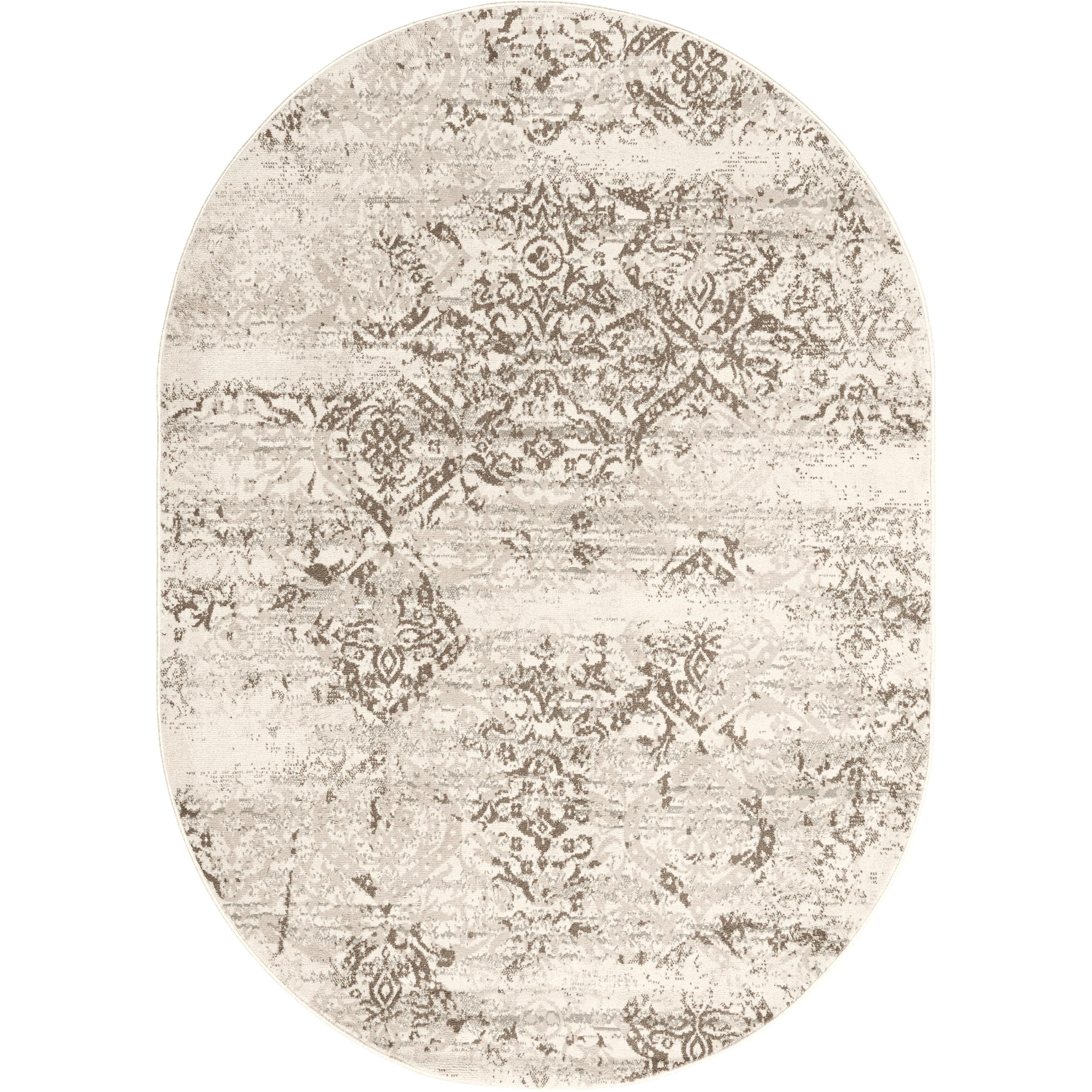Nuloom Freja Beige/Ivory, 6'7" x 9' Oval, Distressed Floral, Soft and Cozy, High Traffic, Stain Resistant, Easy Clean, Durable Area Rug for Bedroom, Living Room, Dining Space, Den, Foyer, Entryway