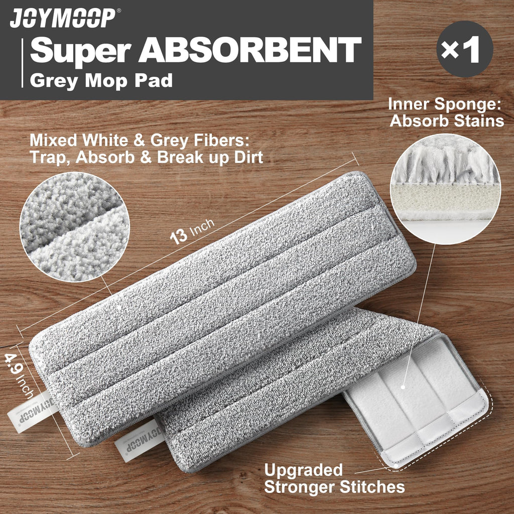 JOYMOOP Microfiber Flat Mop and Bucket System, Mops for Floor Cleaning and Wall Cleaner, Hardwood, Tile, Laminate, Vinyl Floors, Smooth Walls, and Glass Windows - 50" Flat Mop+1 Microfiber Pad[White]