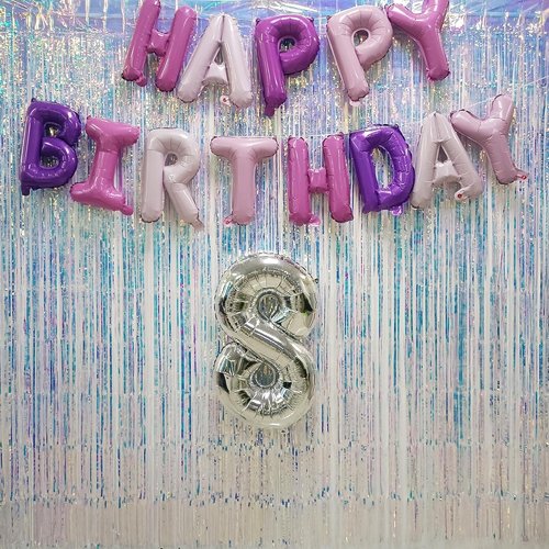 GREATRIL Iridescent Party Streamers Backdrop - Purple & Pink Banner for Stunning Party Decor