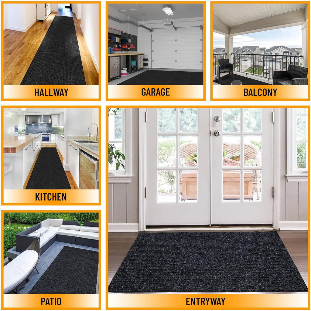 Ottomanson Hallway Runner Rug - Durable Non-Slip Mat for Indoor & Outdoor Use | 2' x 6' Black Carpet