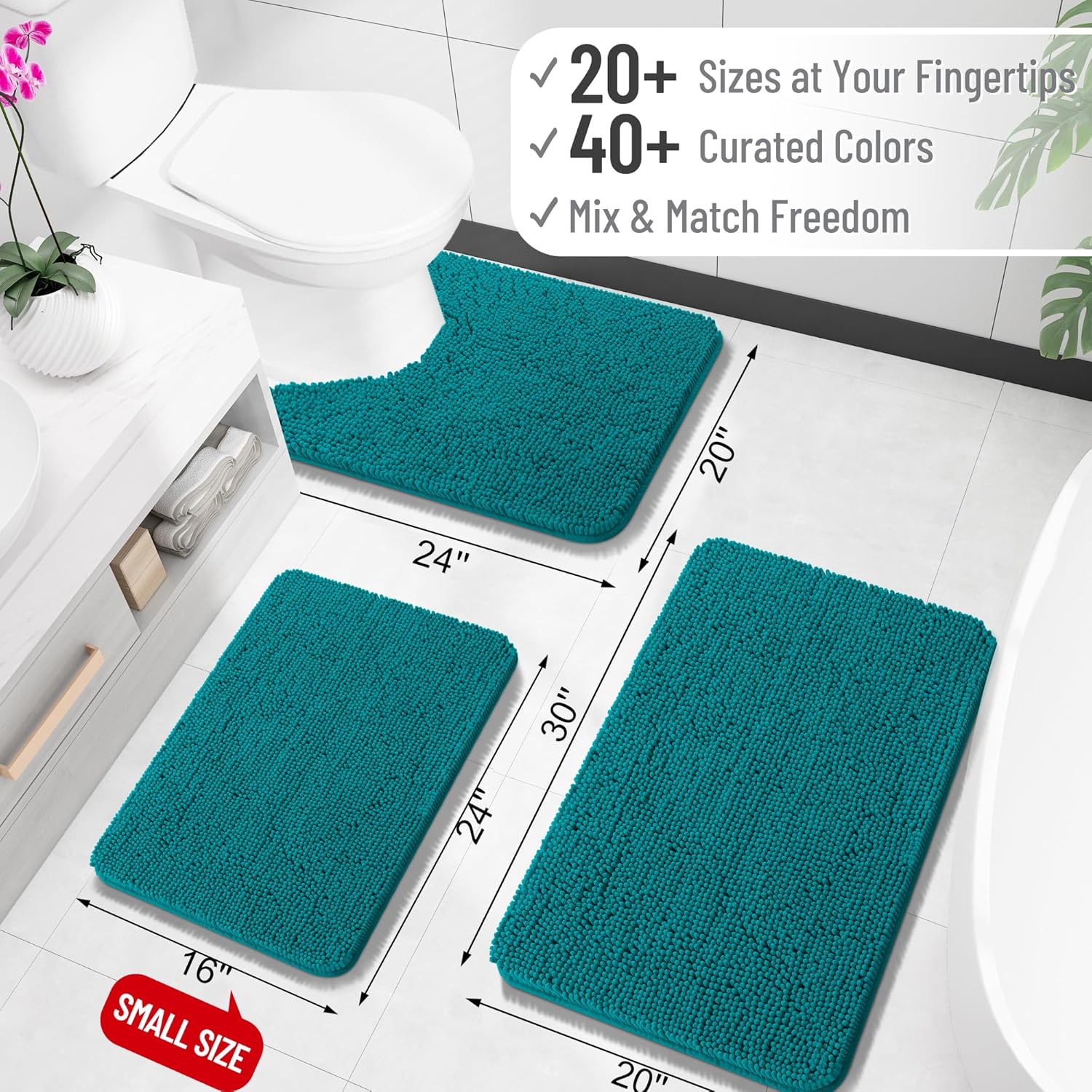 OLANLY Bathroom Runner Rug - Soft Absorbent Chenille with Rubber Backing | Quick Dry, Machine Washable, 59x20" in Deep Lake