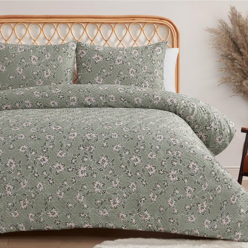 Jessica Simpson Botanical Embossed Sage Green Duvet Cover Set Queen/Full Size Bedding Set Ensemble - 3 Piece Set