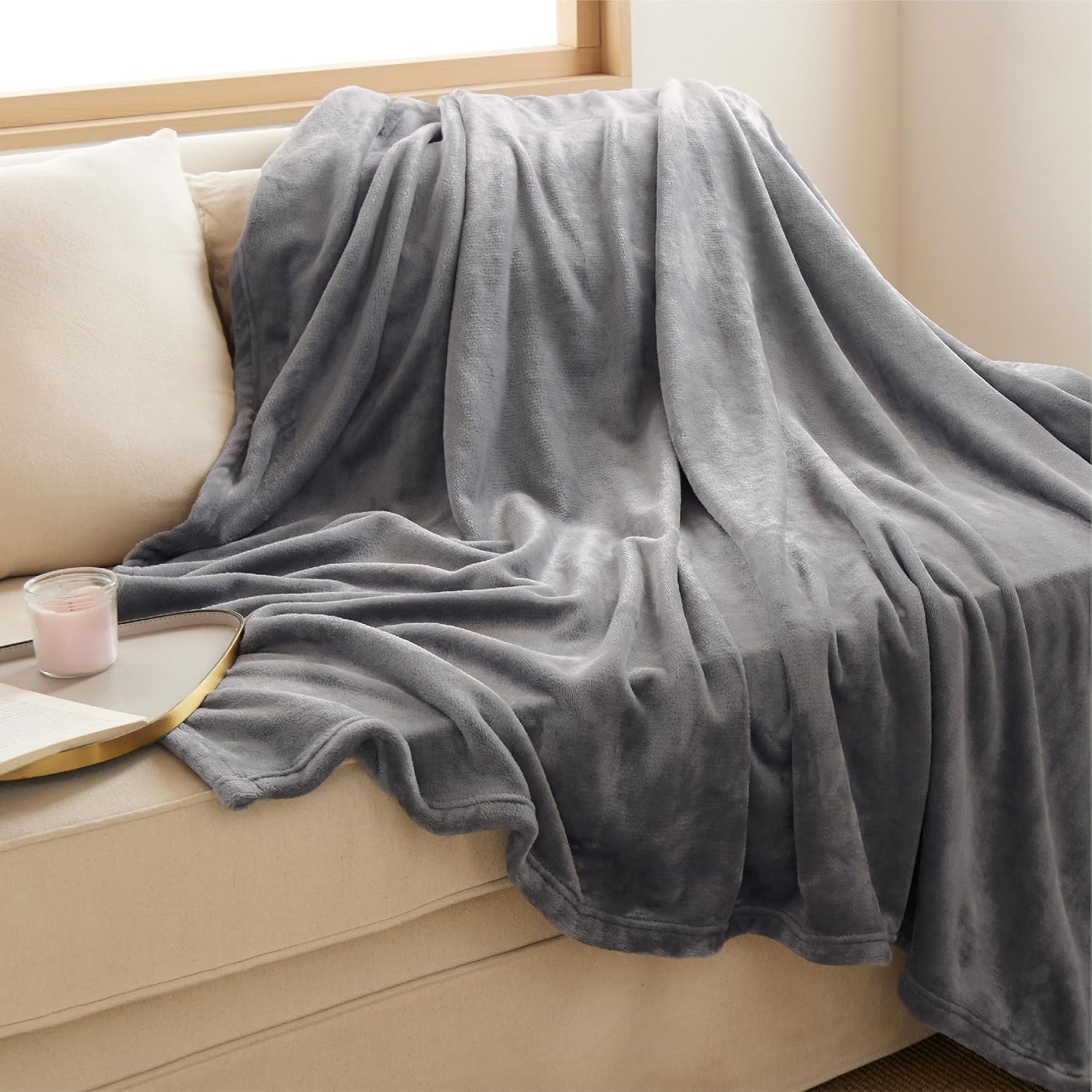 Bedsure GentleSoft Fleece Throw Blanket - Lightweight Plush Cozy Grey Blanket for Couch, 50x60 Inches