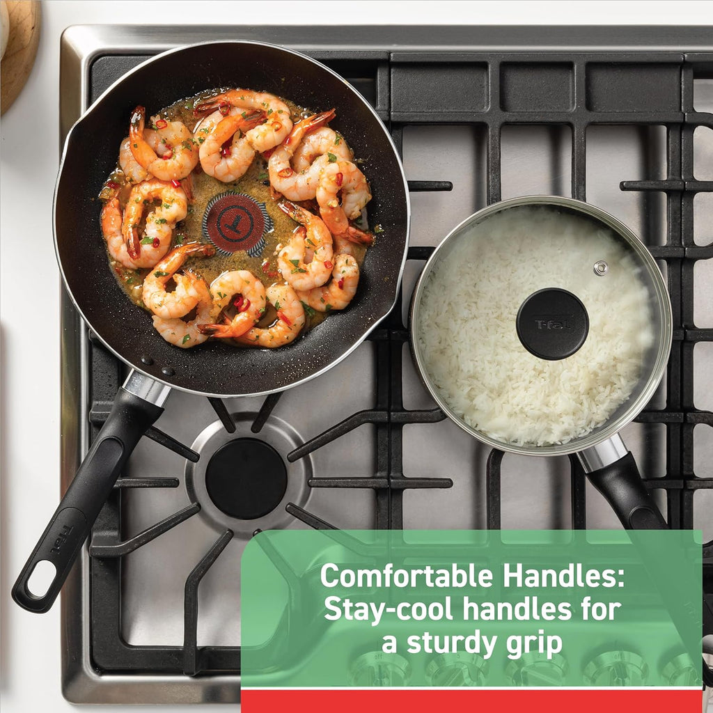 T-fal Nonstick Handy Pot - 3 Quart Oven Safe Cookware with Glass Lid | Dishwasher Safe Black