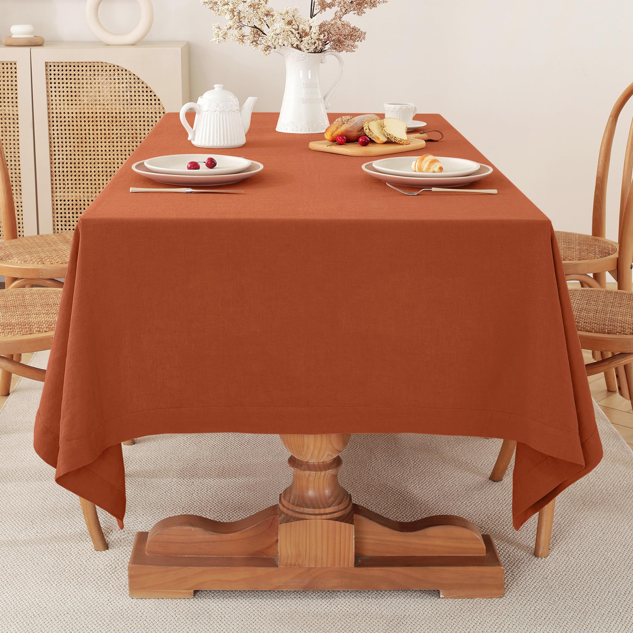 TRITON LINEN 100% Pure Linen Tablecloths 60x90Inches,Rectangle Table Cloth for Dining,Picnic,Weddings and Restaurants,Durable Stonewashed Tablecloths (Re-Caramel, Rectangle - 60 x 90 Inch)