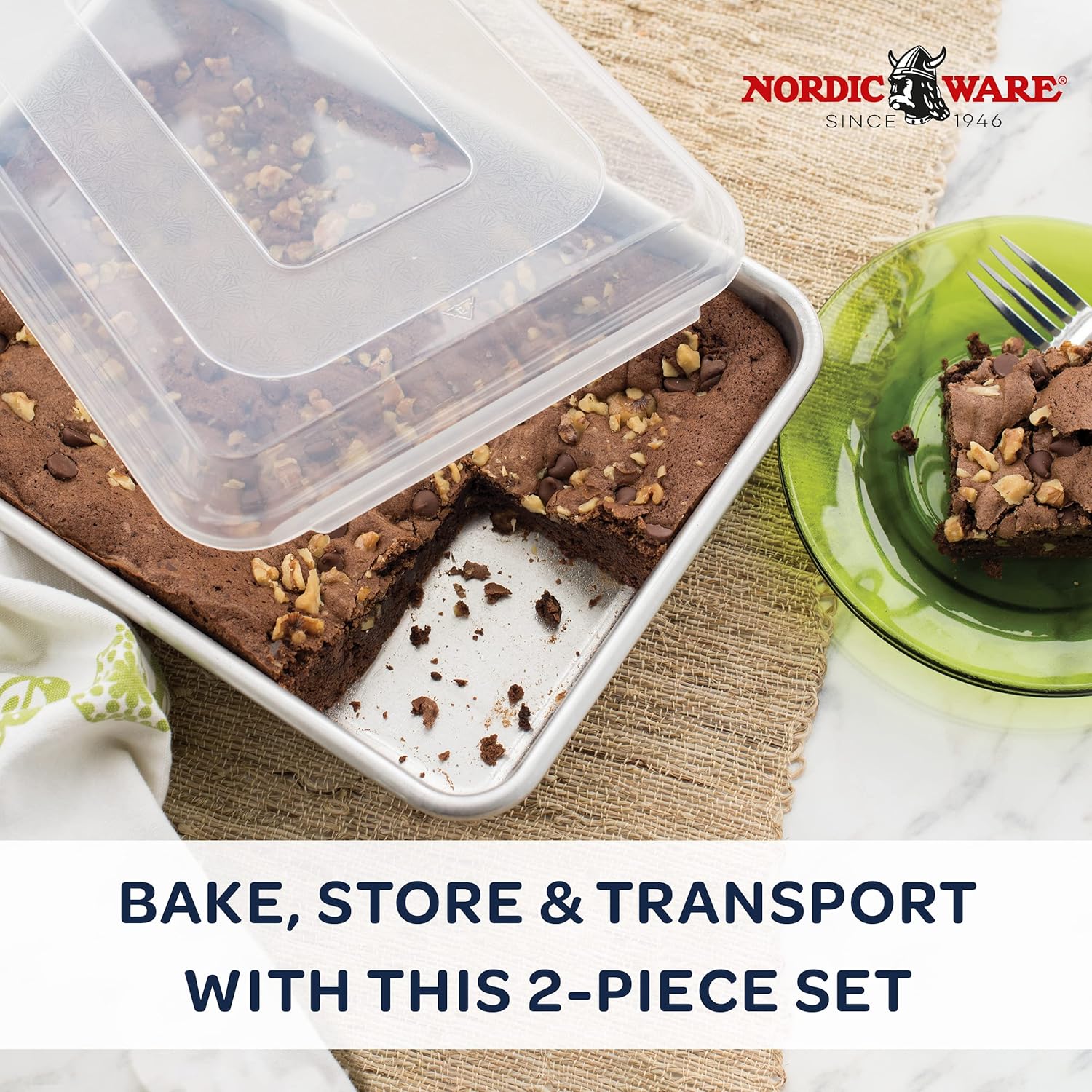 Nordic Ware Aluminum Commercial Cake Pan - Rectangle with Lid, 9 x 13 Inches, Silver Finish