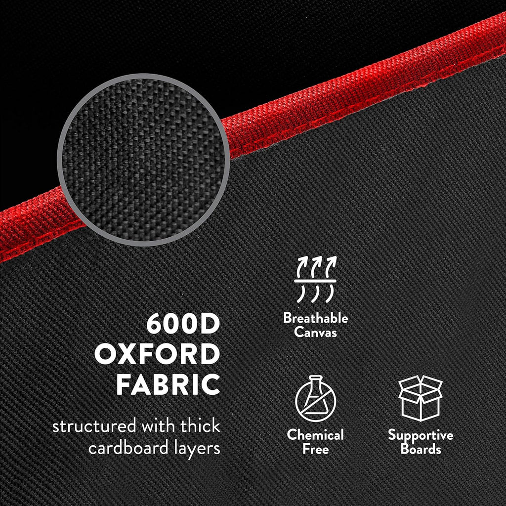 ZOBER Gift Wrapping Paper Organizer - 40" Storage for 24 Rolls with Pockets for Bows & Ribbons | Black/Red 600D Oxford