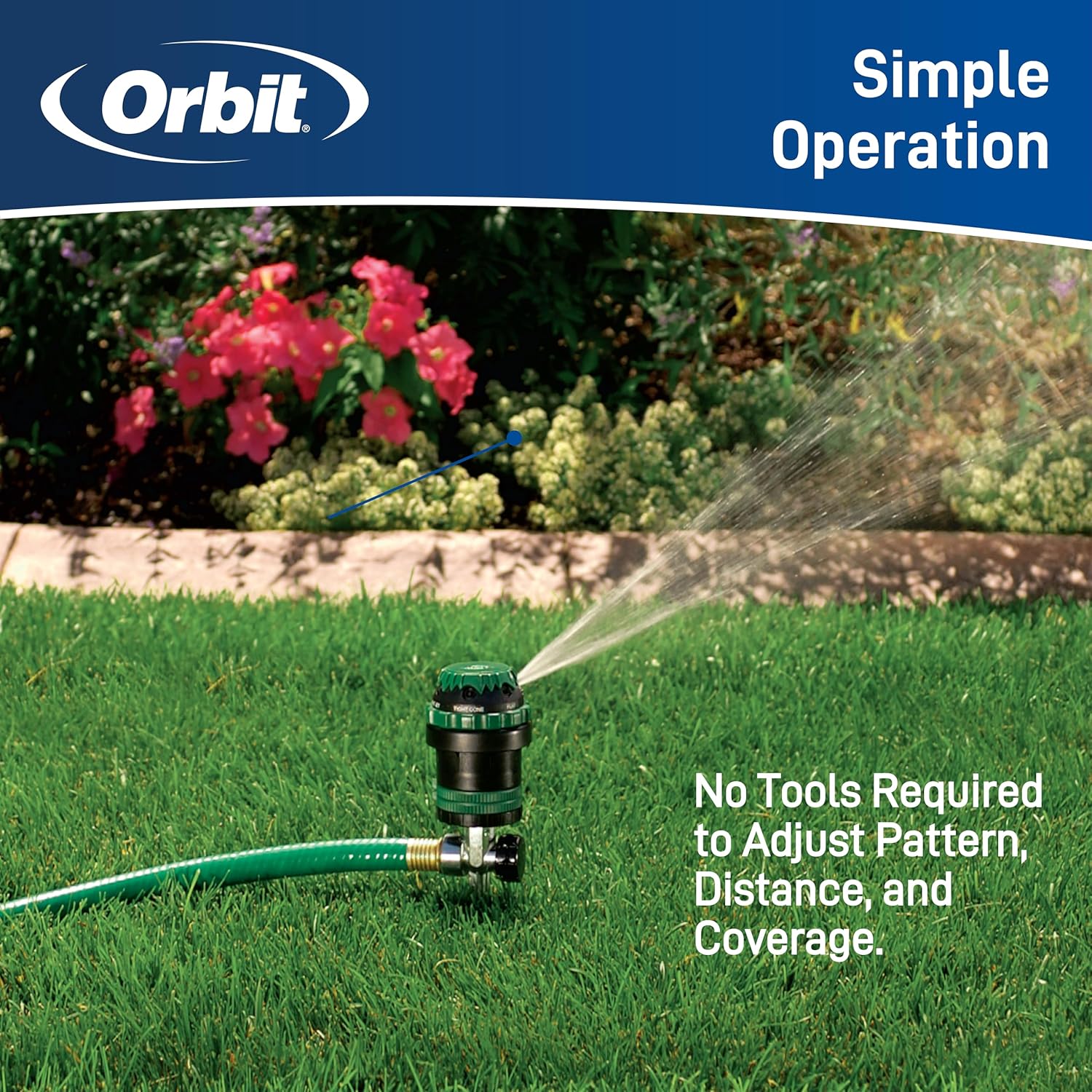 Orbit H2O-Six Gear-Drive Sprinkler - Customizable Lawn Watering Coverage | Durable Metal T-Spike, Multi-Pattern Rotating Head