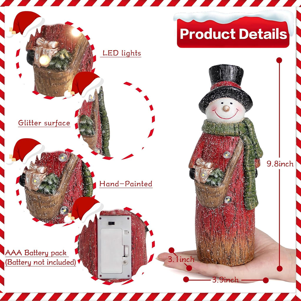 Smadeer Christmas Snowman | LED Light-Up Holiday Decor | 9.8-Inch Resin Figurine for Indoor Parties