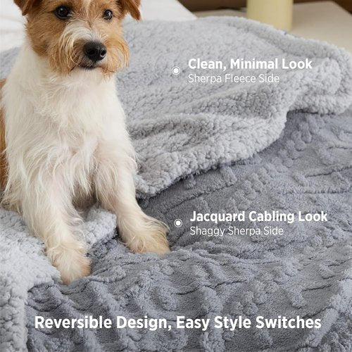 Bedsure Sherpa Fleece Throw Blanket - Fluffy & Cozy Cable Jacquard Design, Grey, 50x60 Inches | Perfect Gift for Mom