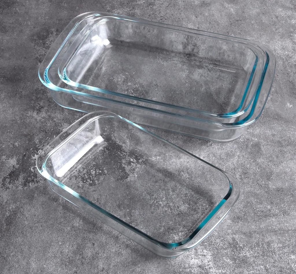 Tempered Glass Bakeware Set by [Brand Name] - 3 Rectangular Baking Dishes, 1L, 1.5L, 2L Sizes