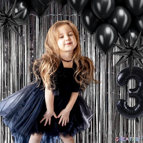 GREATRIL Black Tinsel Curtain Backdrop - Foil Fringe Streamers for Parties & Halloween - 1m x 2.5m | Set of 2