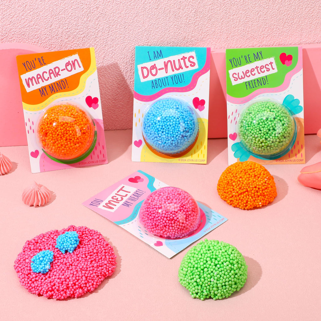 JOYIN 12 PCS Valentines Day Gift Cards with Colorful Play Modeling Squashy Bead Foam for Party Favor, Classroom Exchange Prize, Valentine’s Greeting Cards