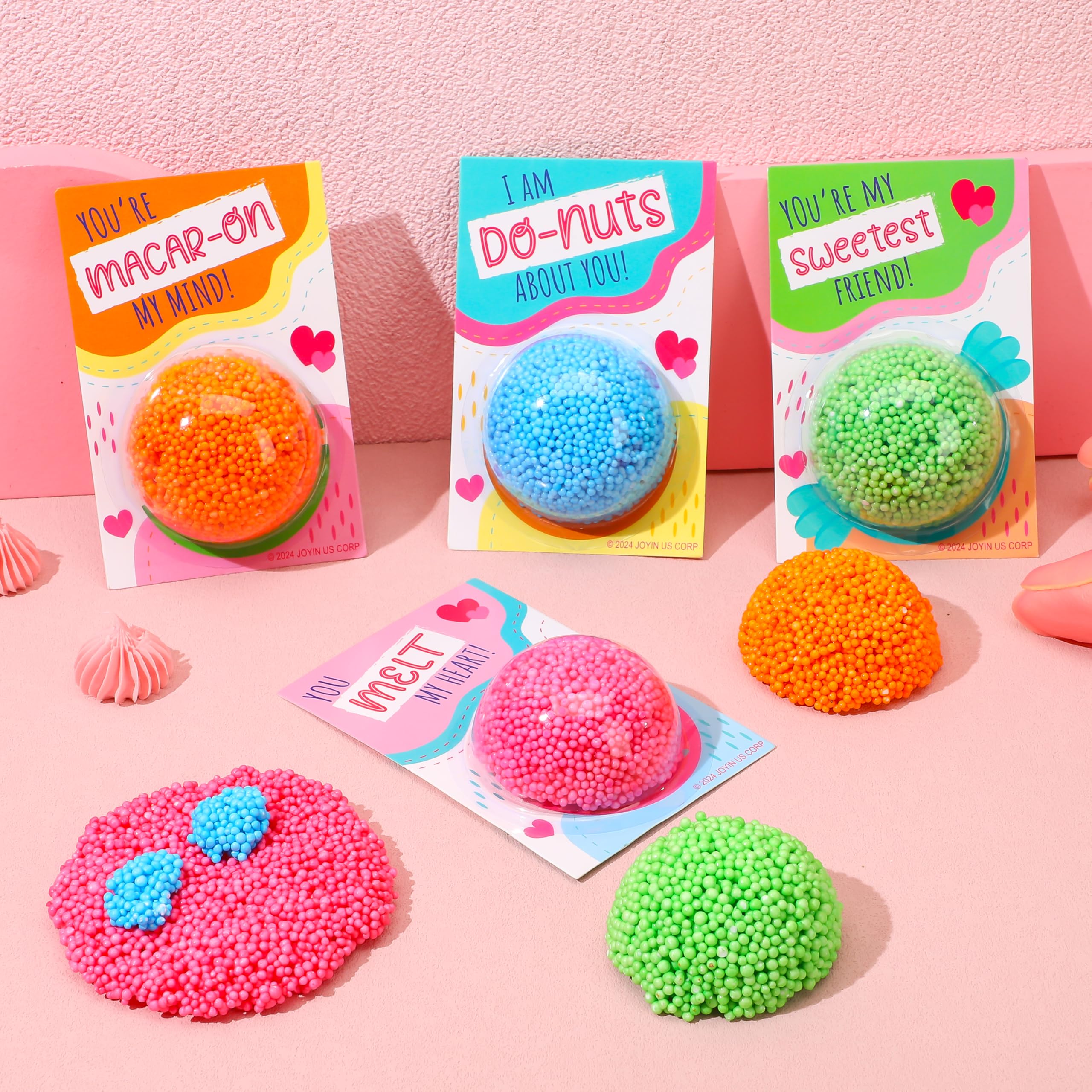 JOYIN 12 PCS Valentines Day Gift Cards with Colorful Play Modeling Squashy Bead Foam for Party Favor, Classroom Exchange Prize, Valentine’s Greeting Cards