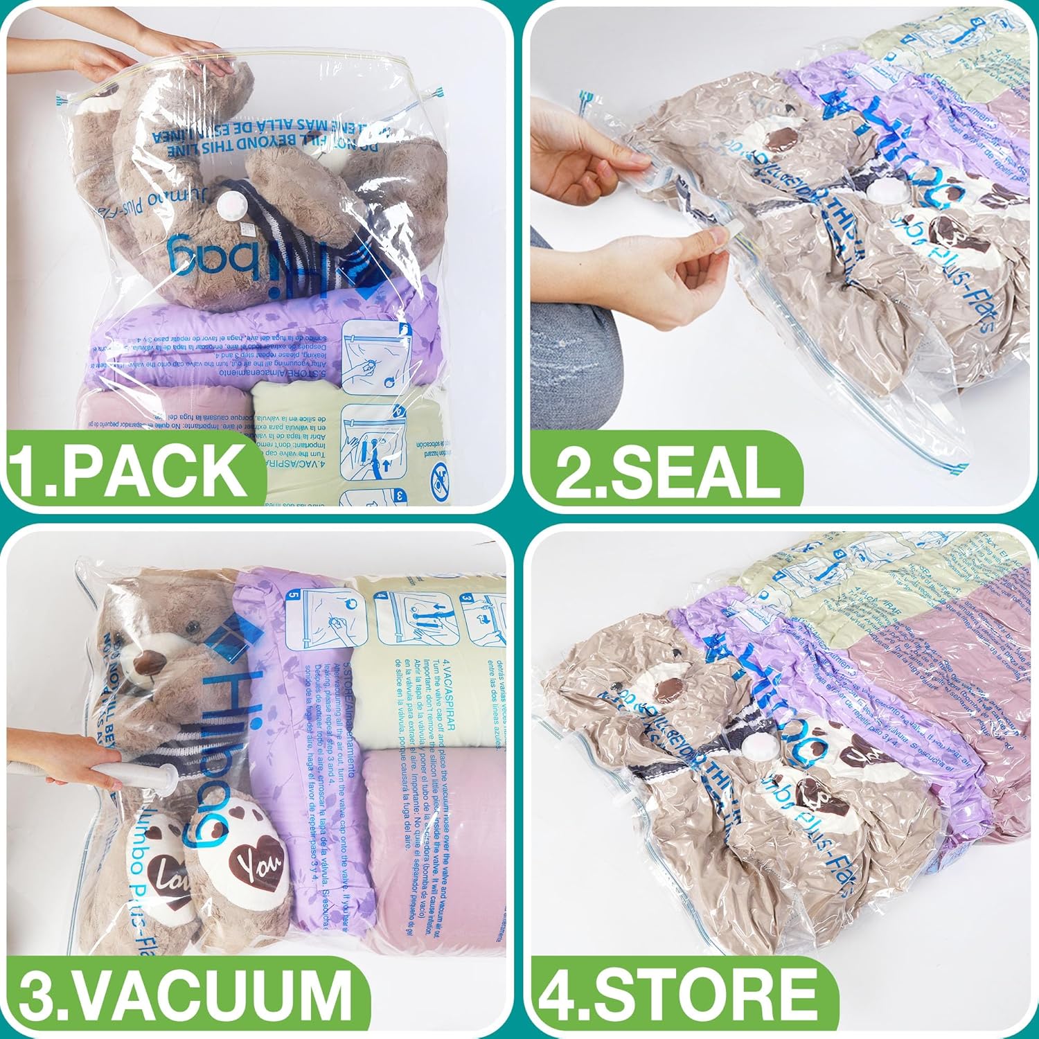 Regine Switzerland XXL Jumbo Vacuum Storage Bags - 47''x35'' Space Saver for Blankets & Comforters (4 Pack)