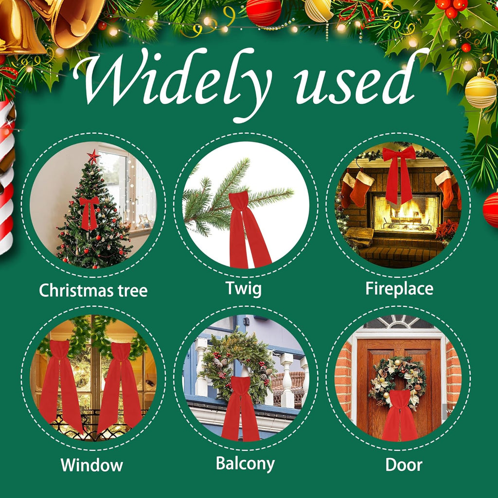RunNico Front Door Wreath Blank Sash - 2 Pack Red Sash for Christmas & Halloween DIY Decor