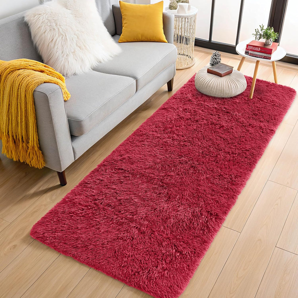 OLANLY Runner Rugs - Soft Fluffy Machine Washable 2x6 for Hallway, Bedroom & Nursery - Red Aesthetic Decor