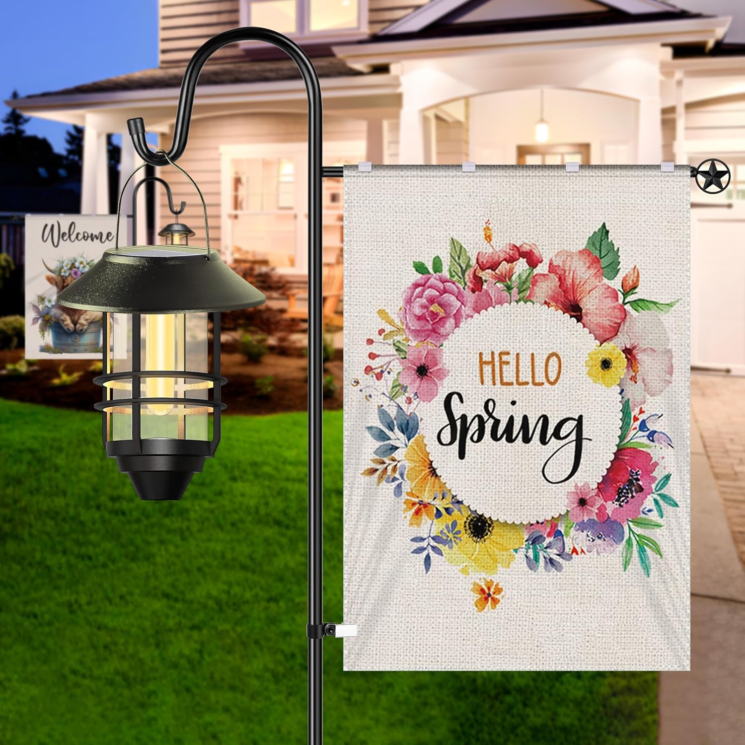 Ottsuls Heavy Duty Garden Flag Stand - 60 Inch Sturdy Shepherd Hook for 28"x40" Flags