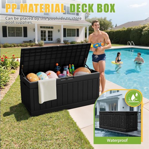 Greesum Outdoor Storage Box - 82 Gallon Waterproof Bin with Lid for Patio, Garden & Pool | Black