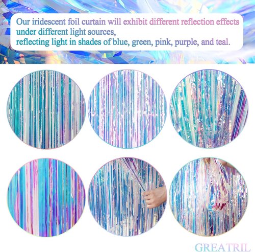 GREATRIL Iridescent Party Streamers Backdrop - Purple & Pink Banner for Stunning Party Decor