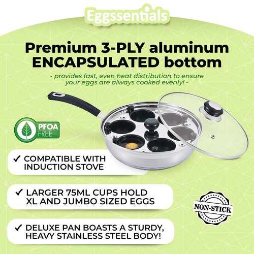 Eggssentials Poached Egg Maker Stainless Steel Egg Poacher Pan Food Grade Safe PFOA Free with Spatula