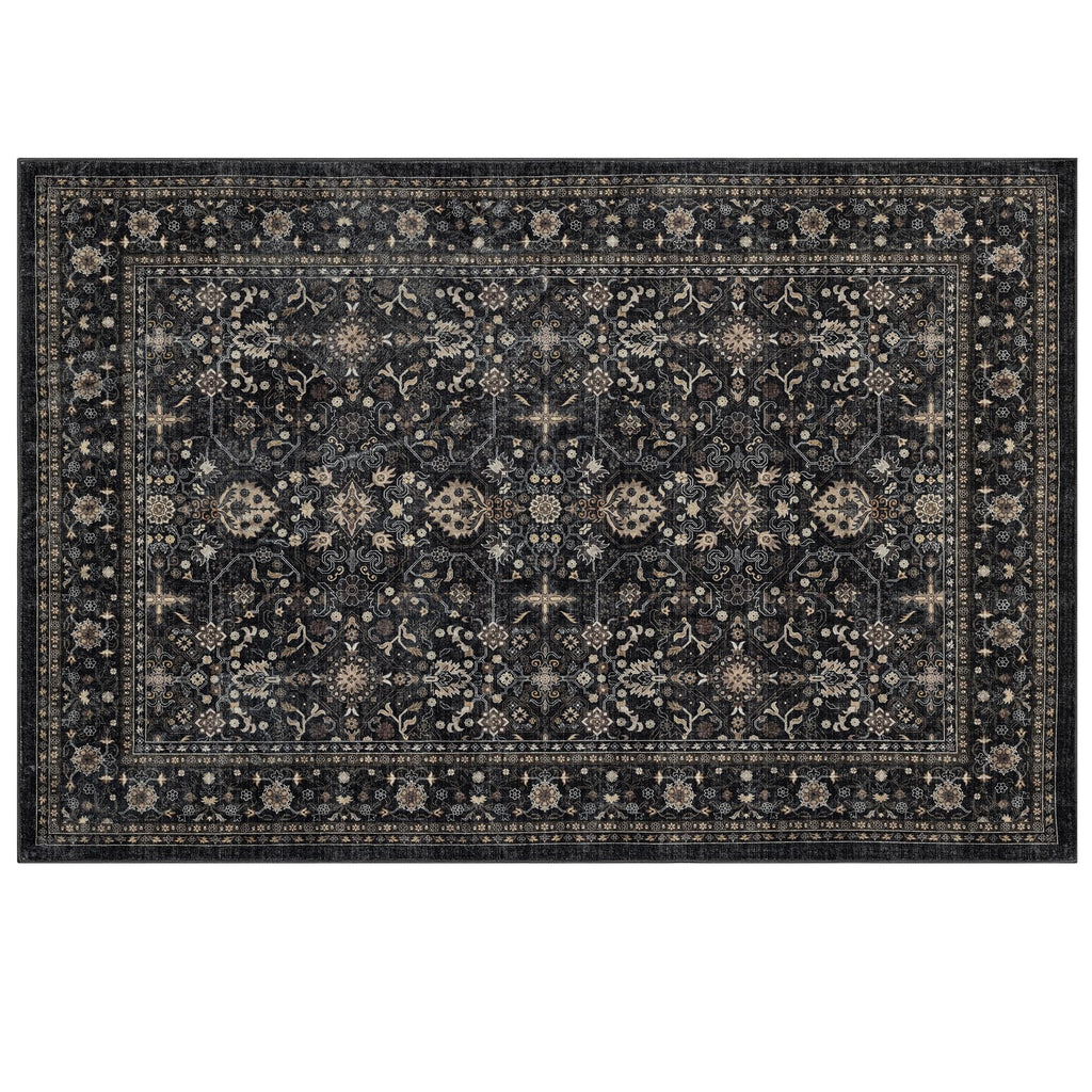 Ruaruarug Area Rug Non Slip Machine Washable Ultra Soft Living Room/Bedroom/Kitchen/Outdoor/Classroom Black Grey, 6'×9'