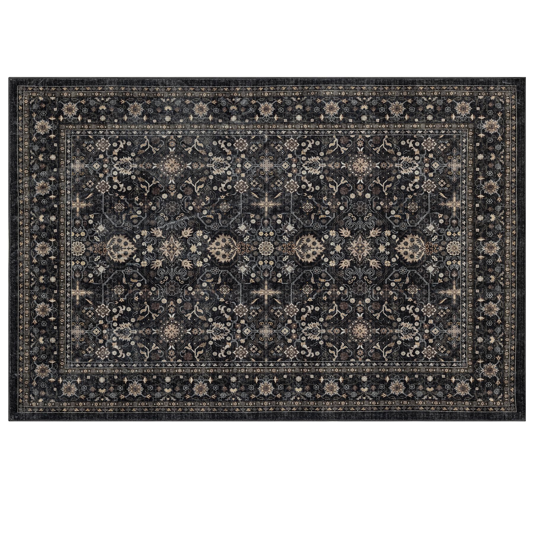 Ruaruarug Area Rug Non Slip Machine Washable Ultra Soft Living Room/Bedroom/Kitchen/Outdoor/Classroom Black Grey, 6'×9'
