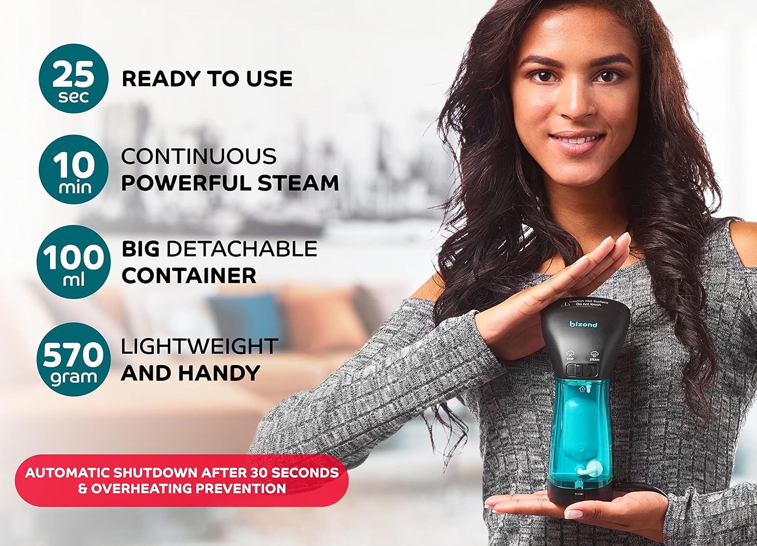 Skiennix Travel Steamer for Clothes - Portable Handheld Design, No Spitting, Compact Mini Steamer (Metal)