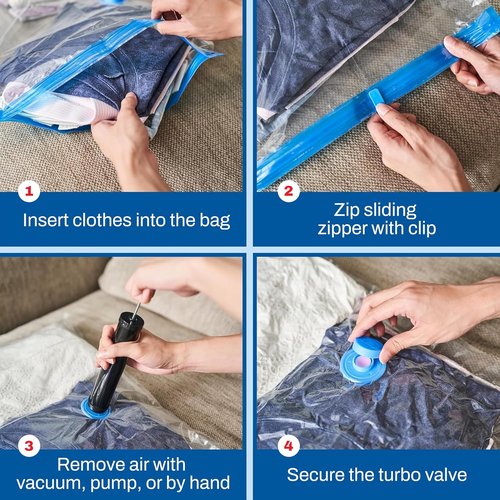 Jumbo Vacuum Storage Bags by [Brand Name] - 6 Pack Compression Bags for Comforters & Clothes | Space Saver with Hand Pump