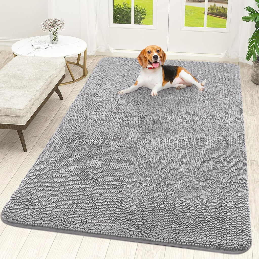 OLANLY Dog Door Mat - Absorbent Non-Slip Chenille Mat for Muddy Paws | 70x46, Light Grey, Quick Dry
