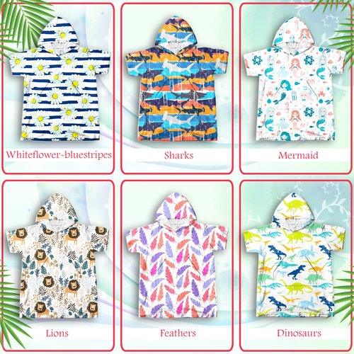 Gifts Amor Hooded Towel, Bath Pool Beach Poncho for Kids, Quick Dry/Sand Resistant, Small (3-10 Year Old), Dinosaurs