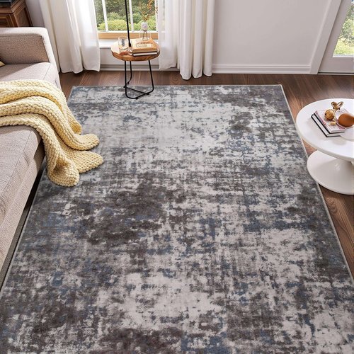 Enqinar Modern Abstract 3x5 Rug, Non Slip Entryway Rug, Soft Machine Washable Rugs for Indoor Entry, Low Pile Stain Resistant Distressed Rug for Living Room, Bedroom, Dark Grey Blue