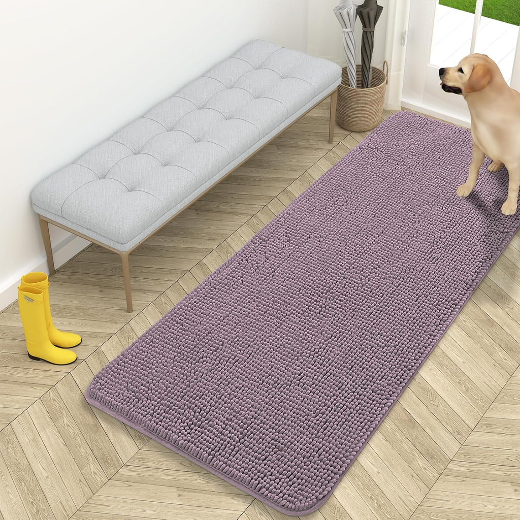 OLANLY Dog Door Mat - Absorbent Non-Slip Washable Chenille Mat for Muddy Paws | 59x24 Deep Plum