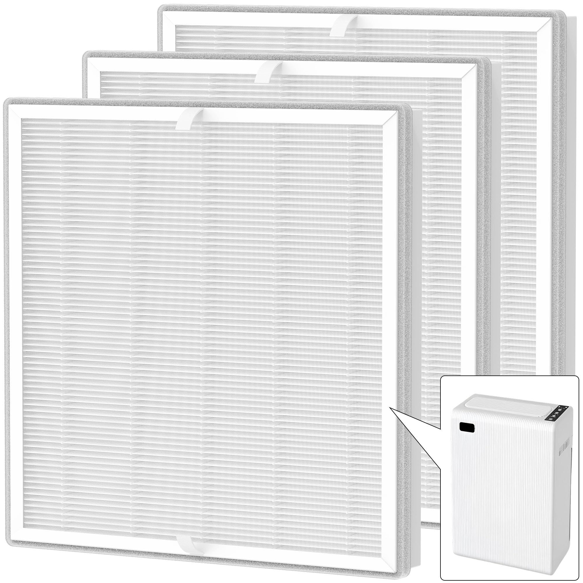 3 Packs E-300L True HEPA Replacement Filter Compatible with MOOKA and MOOKA Family E-300L for Large Room, H13 True HEPA and Activated Carbon Filter
