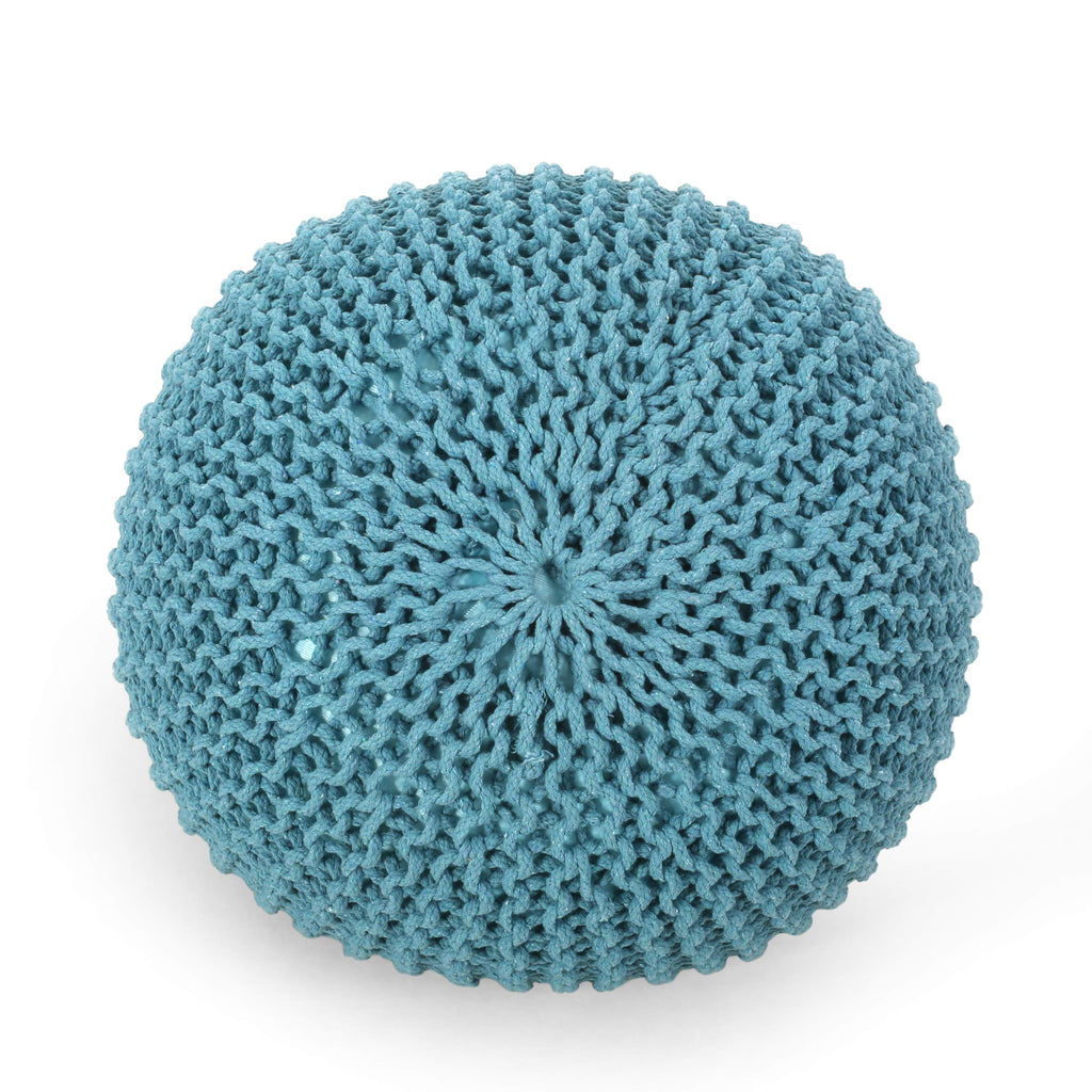 Nahunta Knitted Round Pouf - Cotton - Aqua