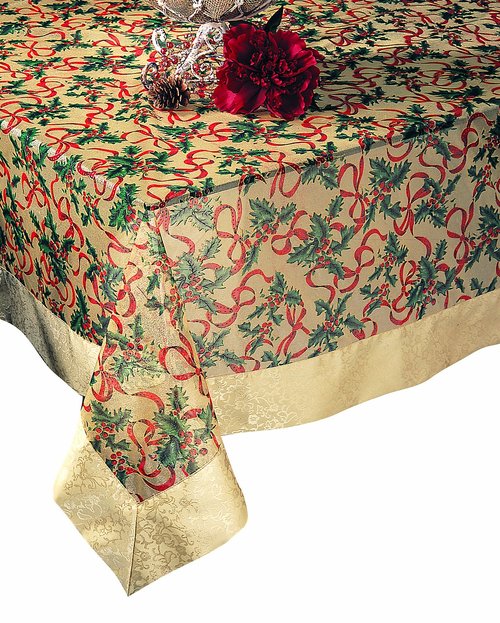 SARO LIFESTYLE XJ378 Xmas Oblong Tablecloth, 65-Inch by 140-Inch, Gold