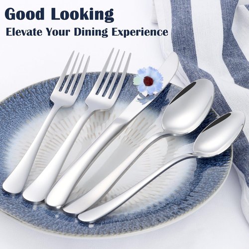 E-far Heavy Duty Silverware Set - 40-Piece Stainless Steel Flatware for 8 | Thick Utensils, Dishwasher Safe