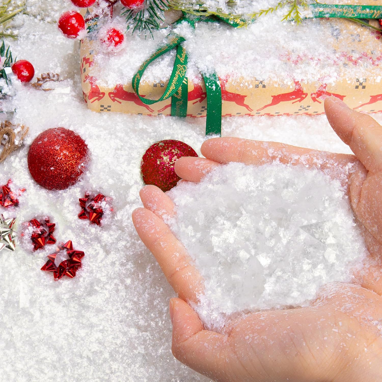 Skiennix Christmas Fake Snow | 20oz White Twinkles Artificial Flake Powder for DIY Crafts & Decorations