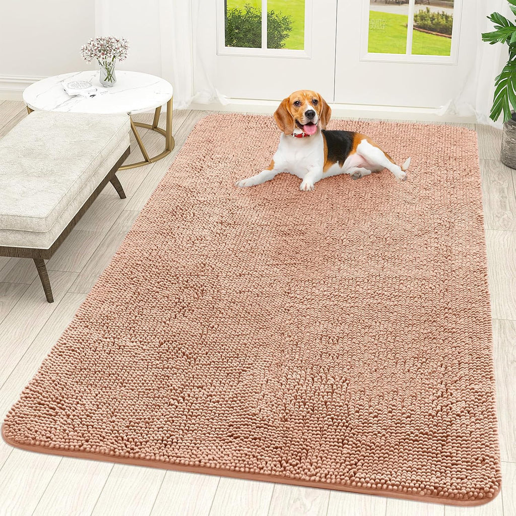 OLANLY Dog Door Mat - Absorbent Non-Slip Chenille Mat for Muddy Paws | 70x46, Quick Dry, Peach