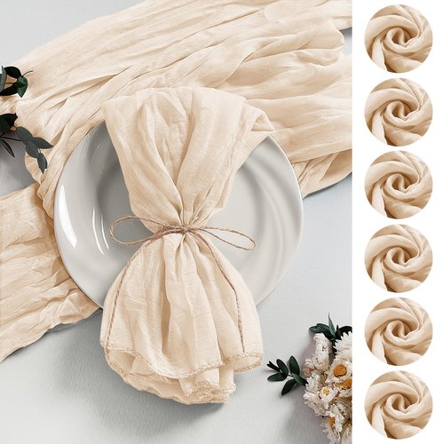 LZY 60 Pack Gauze Cheesecloth Napkins 20x20 Inch Dinner Cloth Napkins, Soft Boho Table Napkins Rustic Wrinkled Cheese Cloth Napkins Bulk for Wedding Party Baby Shower Event Decor (Ivory)