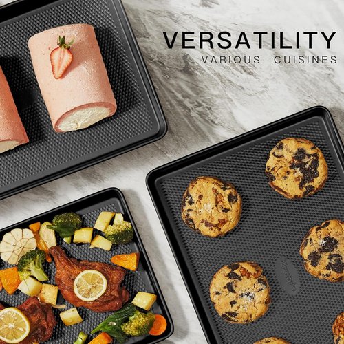 HONGBAKE Jelly Roll Pan - Non-Stick Baking Sheet with Diamond Texture | Heavy-Duty 15x10 Dark Gray