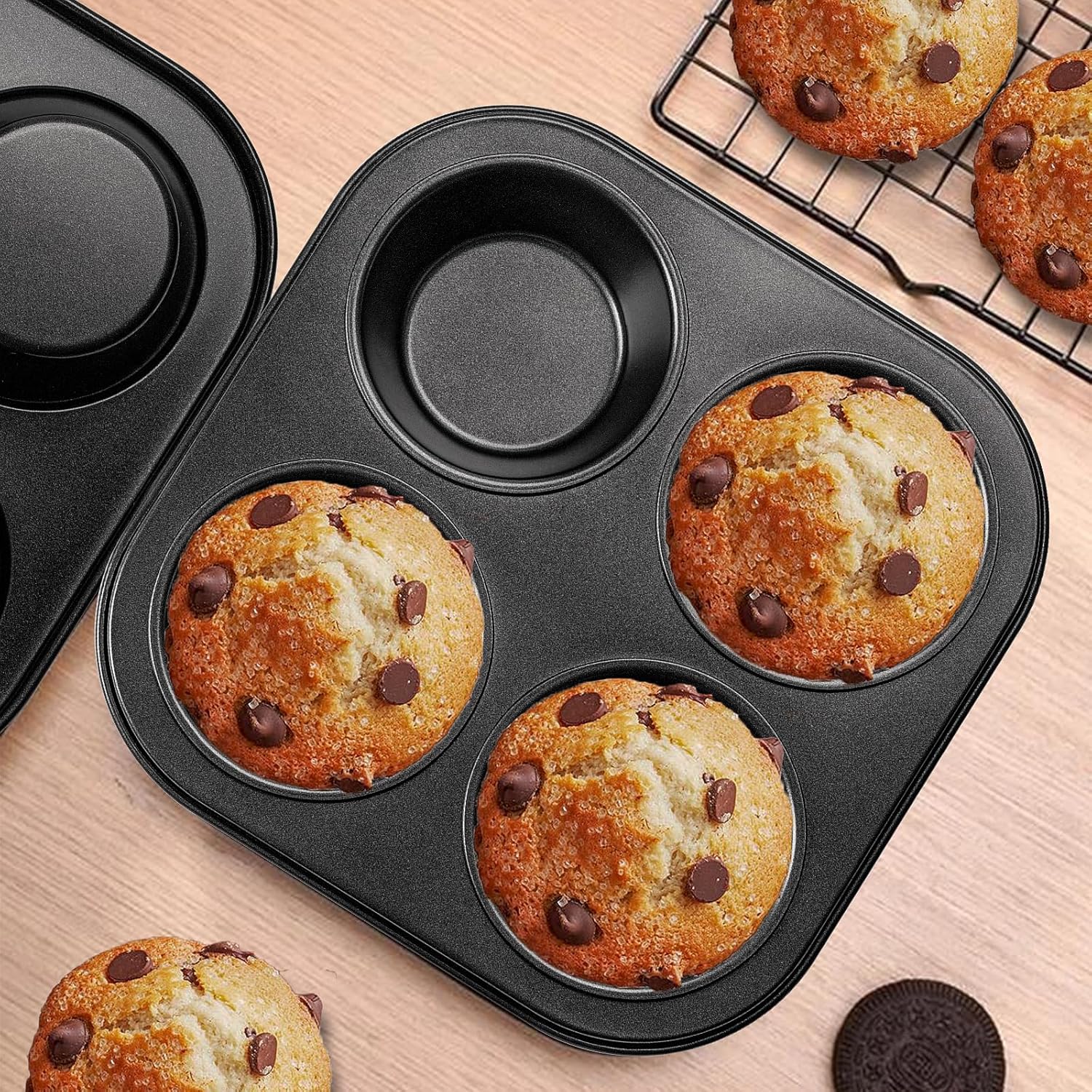 Yomvzake Air Fryer Muffin Pan - Nonstick 2-Pack Cupcake Molds for Toaster Oven & Small Ovens