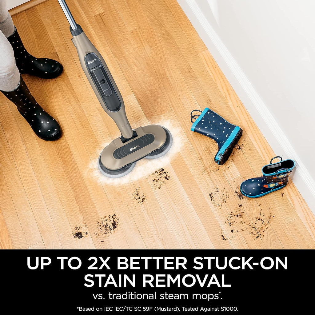 Shark S7001 Mop - Scrub & Sanitize Hard Floors with 4 Washable Pads | 3 Steam Modes & LED Headlights, Gold