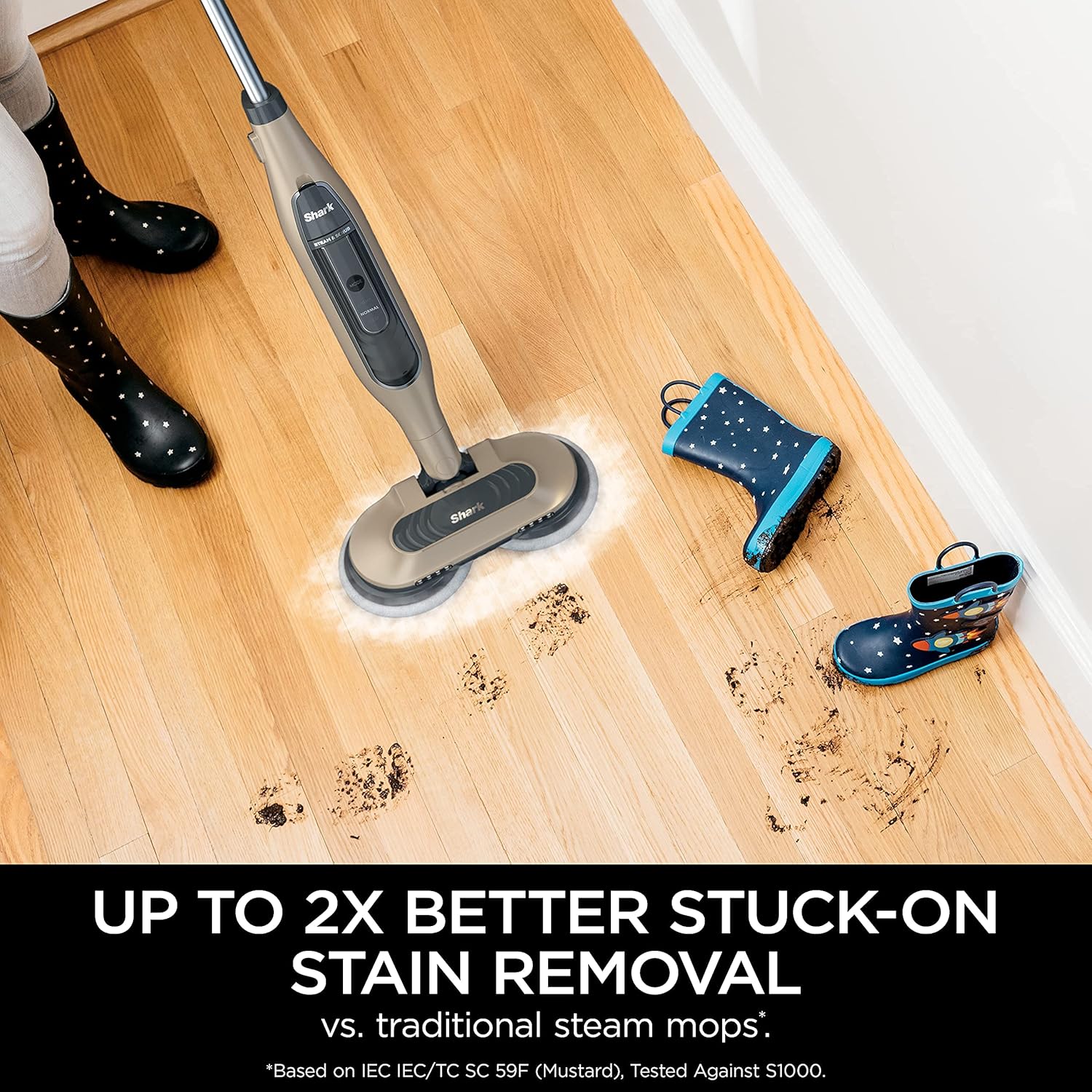 Shark S7001 Mop - Scrub & Sanitize Hard Floors with 4 Washable Pads | 3 Steam Modes & LED Headlights, Gold