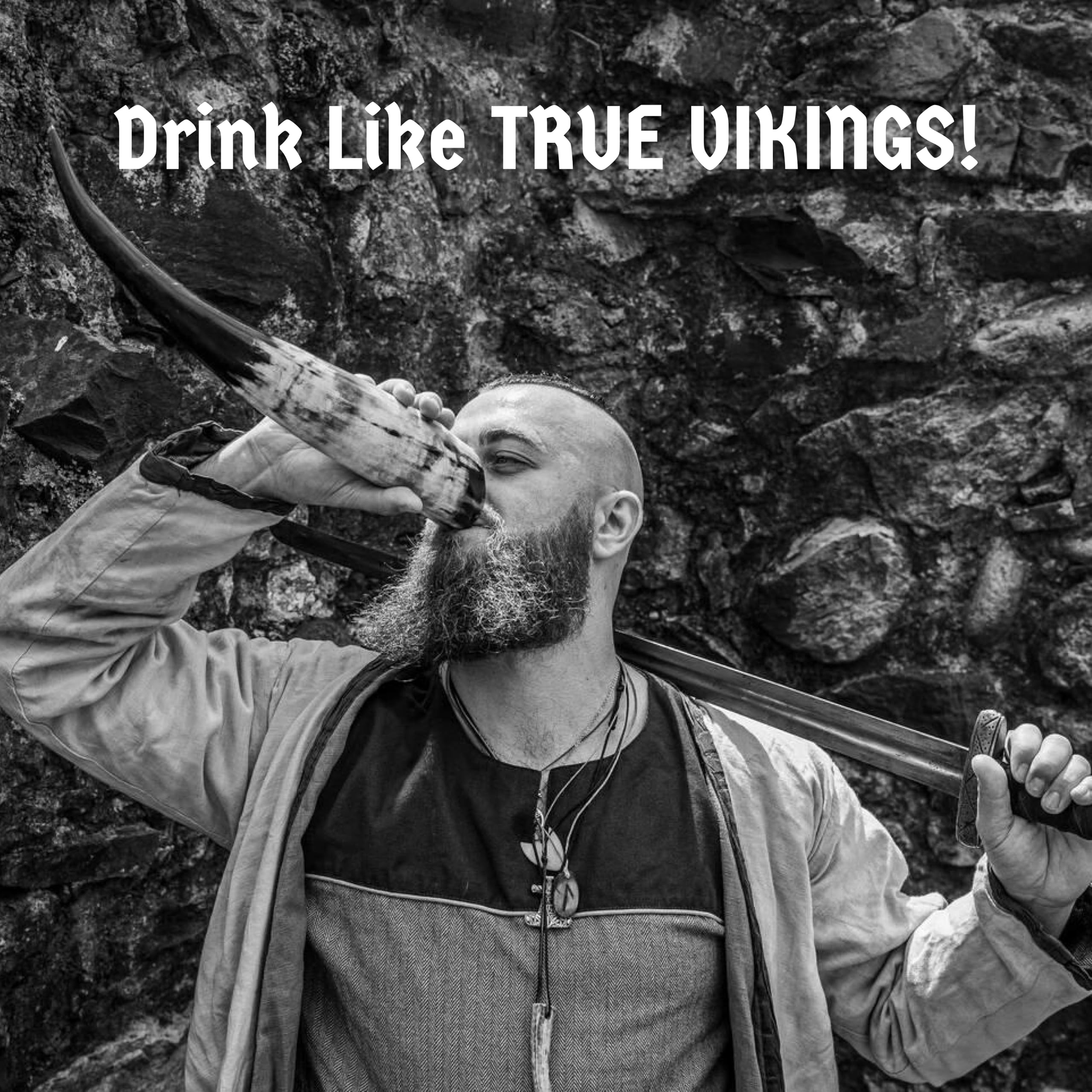 Drinking Horn — 10-12 Inch Viking Gifts for Men & Women | With Thor Bottle Opener & Stand | Handmade & Real Ox Horns | Norse Viking Cup Perfect For Beer, Ale, Mead (12 Oz) (Natural Polished)