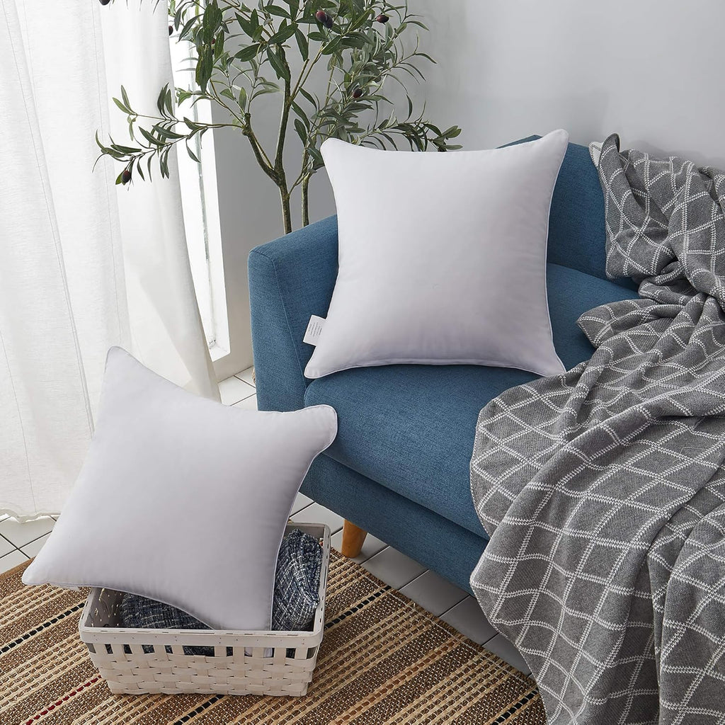 Oubonun Pillow Inserts - 18"x18" Decorative Throw Pillows with 100% Cotton Cover - Set of 2, White
