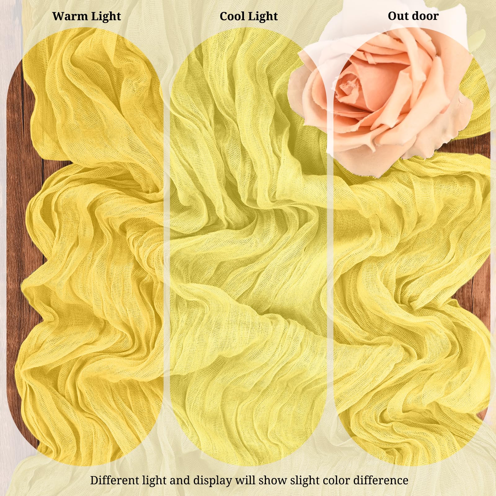 10 Pack Light Yellow Cheesecloth Table Runner 17x108 Inch Semi Sheer Boho Gauze Cheese Cloth Table Runners, for Wedding Bridal Shower Birthday Party Home Decor Garden Farmhouse