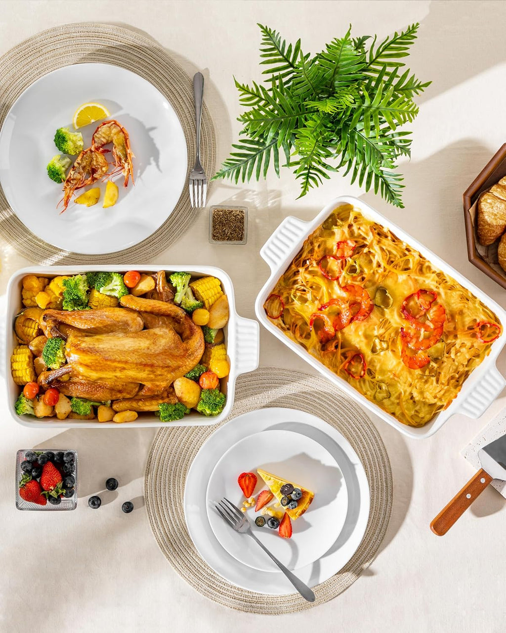 MALACASA Porcelain Casserole Dish Set - Versatile Bakeware Set of 5 (9.5" to 15.6") | Oven Safe